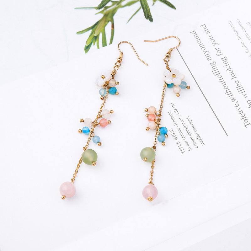 Fashion Long Exaggerated Shell Flower Stone Earrings Earrings Vacation Style Earrings Women display picture 8