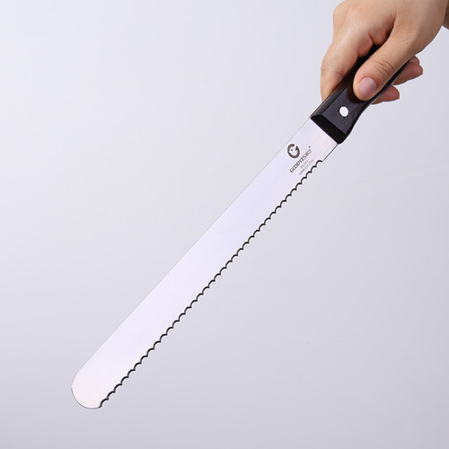10 12 14 inch stainless steel wooden handle bread serrated knife cake slice mousse flat cutter baking tool