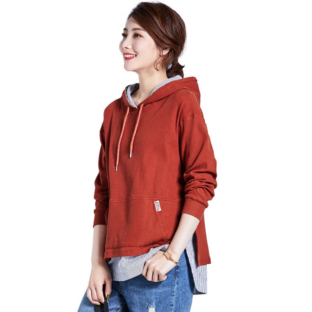 Hooded and fake two bathroom fashionable kangaroo pocket blouse 