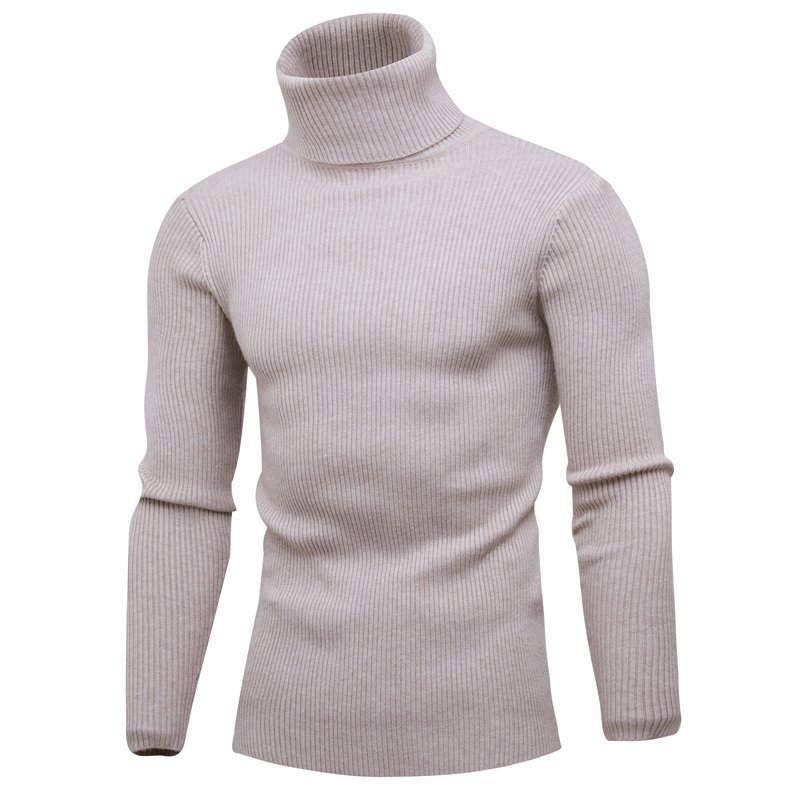 Autumn and Winter new men's vertical bar turtleneck pullover Korean slim thin sweater student Youth Men's sweater