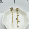 Earrings with letters from pearl, asymmetrical fashionable accessory with tassels, European style