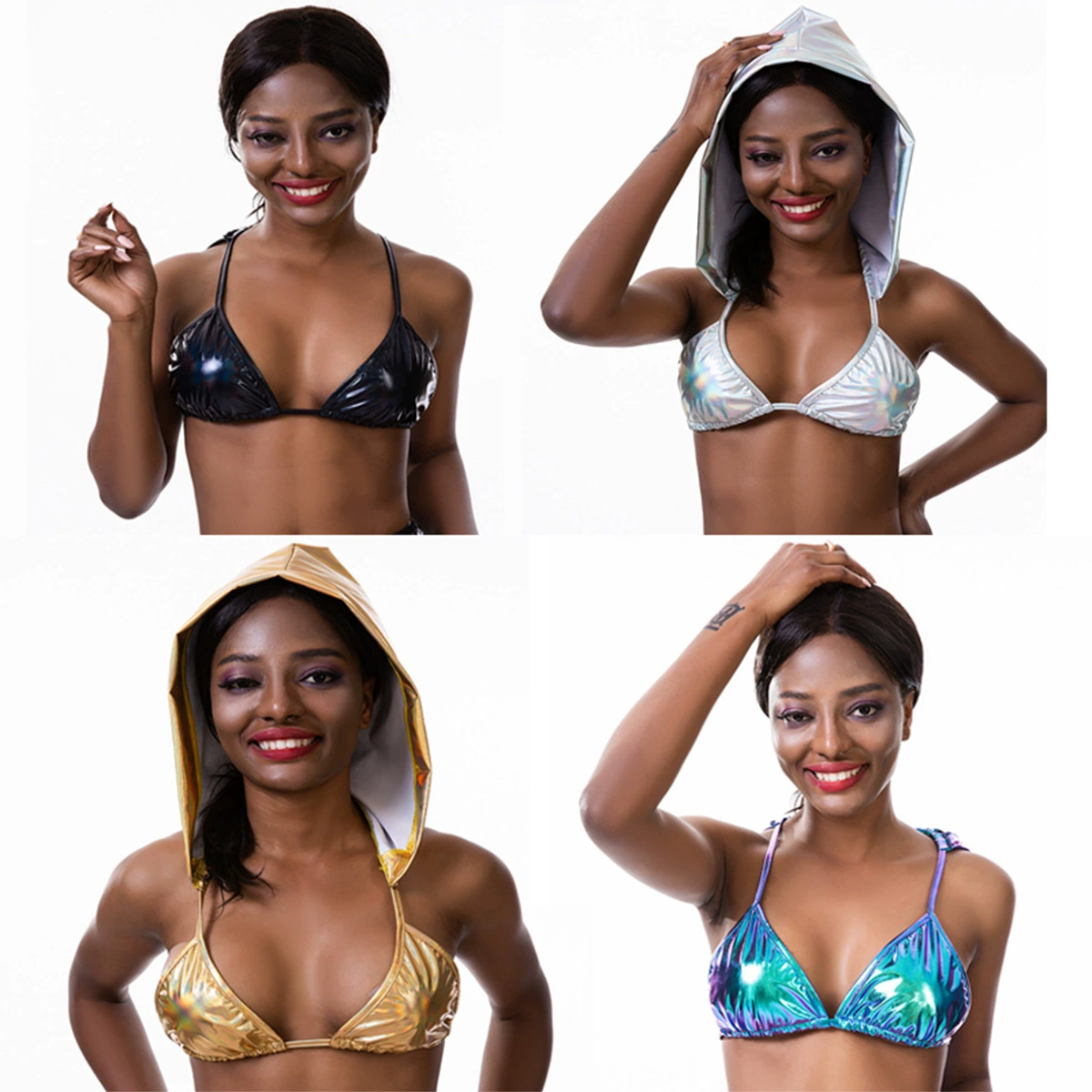 Трансграничные поставки, лазерный красочный сексуальный бюстгальтер, яркий кожаный пляжный купальник, европейский и американский женский жилет, прямая партия с фабрики