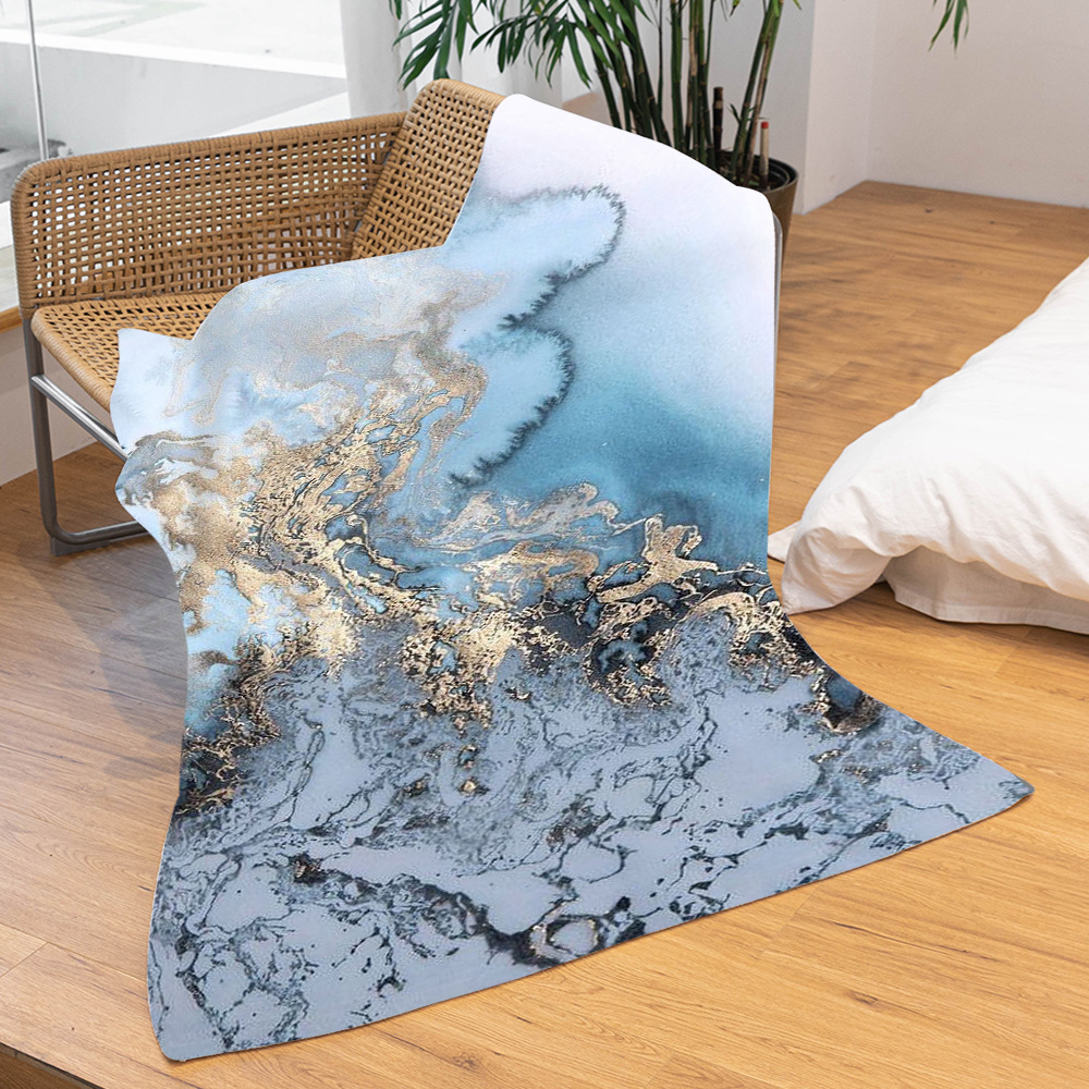 DIY毛毯大理石秋冬保暖沙发盖毯高清印花双面法兰绒空调毯