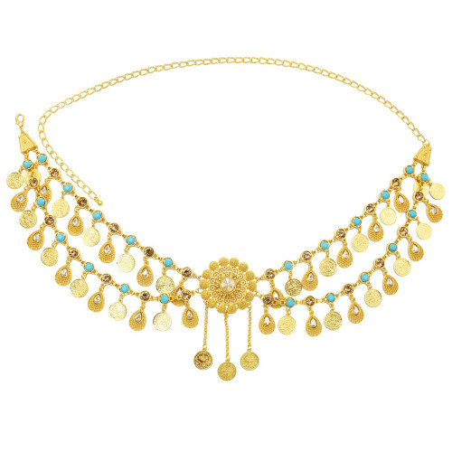 Cross-border new diamond coin tassel waist chain beach decoration belly dance body chain accessories manufacturer wholesale