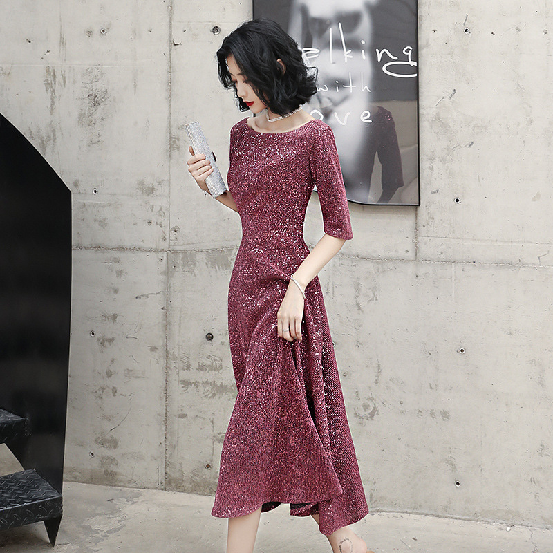 Small Evening Dress Female Banquet Elegant Bridesmaids Can Wear French Slimming Modern Annual Meeting Dress Textured Dress