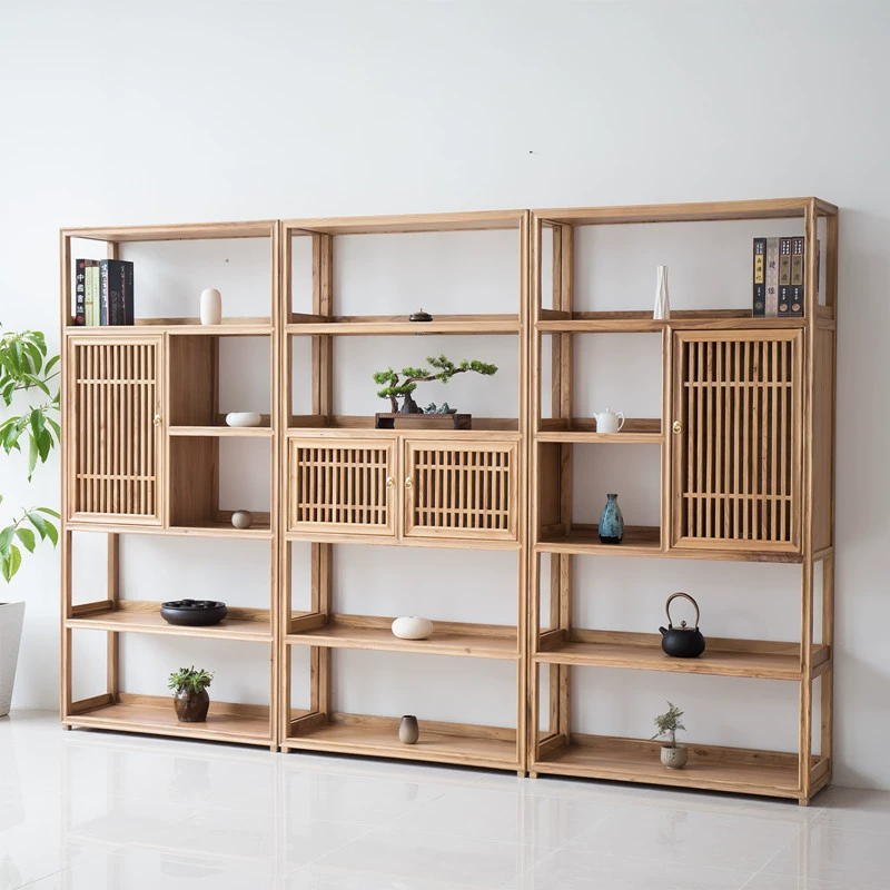 Новый китайский стиль, книжная полка из цельного дерева, стеллаж для хранения, простая учебная перегородка, стеллаж Bogu, стеллаж для хранения, шкаф для хранения чая