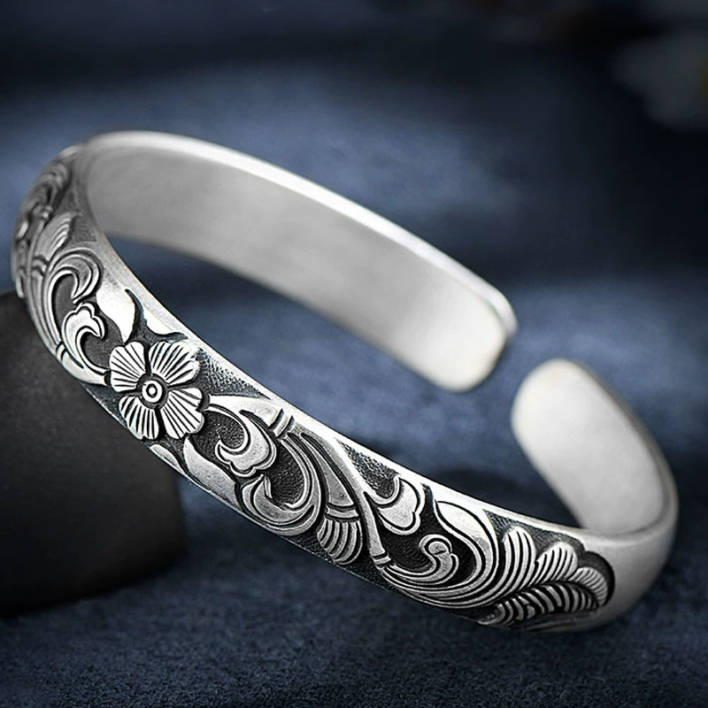 Ethnic silver bracelet handmade, ethnic style