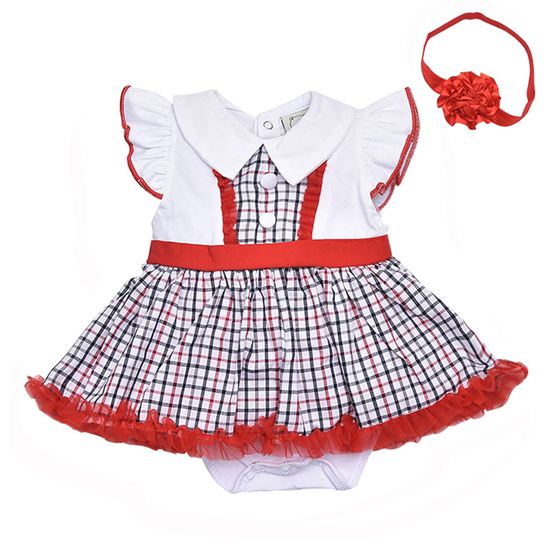 外贸童装批发厂家货源梭织红白格子幼儿夏新款儿童连身包屁裙