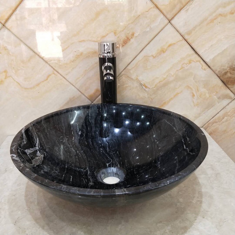 古木纹霸王花大花绿石材圆形洗手盆家用创意简约台上盆批发