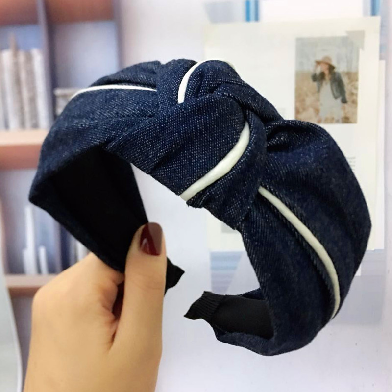 2021 Japanisches Und Koreanisches Einfaches Stirnband Für Frauen In Der Mitte Geknotete Denim-haarschmuck Für Erwachsene Stoff Stirnband Für Ein Stück display picture 6