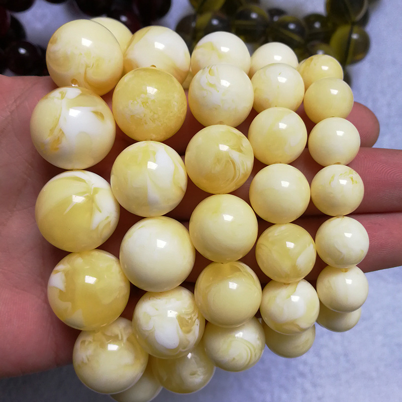 跑江湖直播展销会热销二代琥珀蜜蜡鸡油黄白花蜜单圈手串男女批发|ms