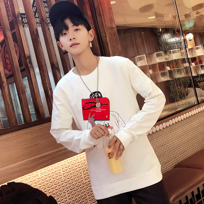 street Metrosexual T-shirts Sweater Elastic force Fabric Trend Special type printing 2019 new pattern Spring and autumn season fashion men's wear