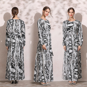 Manufacturer's direct supply of idoto's new national style long skirt long sleeve large print round neck lace up dress 2