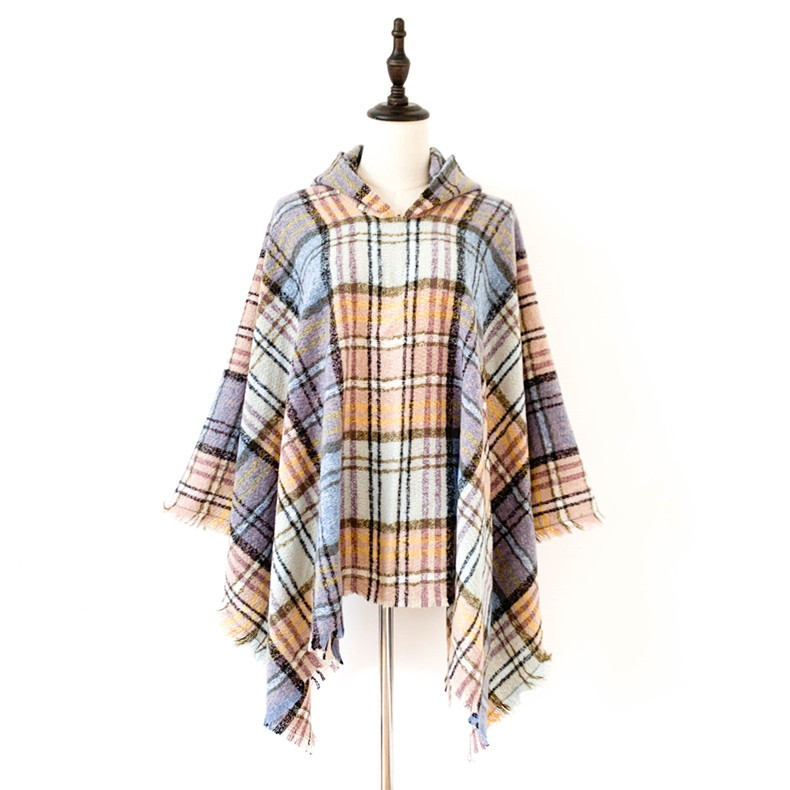 Capa a cuadros con capucha unisex otoño invierno poncho_voghion.com