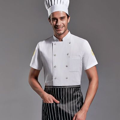 速賣通廚師工作服男夏季西餐後廚房餐飲食堂廚師服短袖刺繡logo