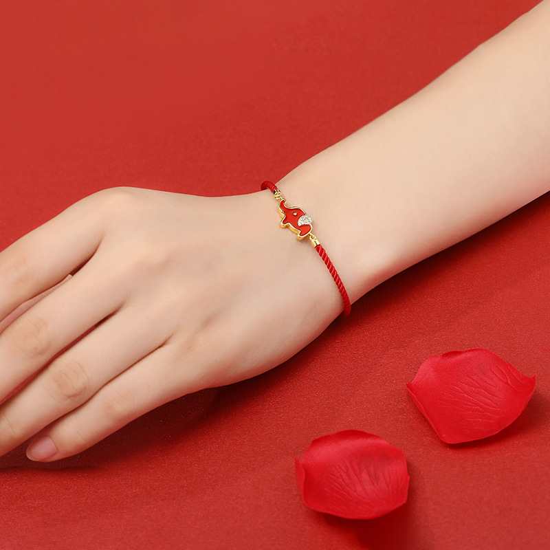 S925 Sterling Silver Small elephant Red agate Red rope Bracelet lady customized Jewelry Confidante Bracelets weave Hand rope gold