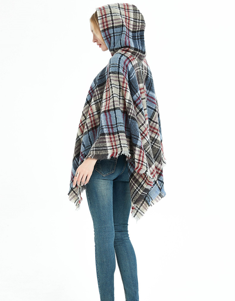 Capa a cuadros con capucha unisex otoño invierno poncho_voghion.com