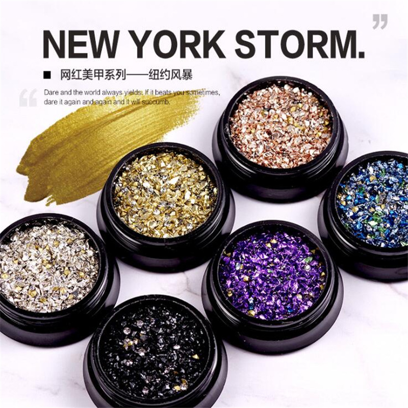 Tiktok red Venta caliente Nueva York tormenta joyería de uñas mezclado roto diamante micro perlas mineral Super flash joyería de uñas