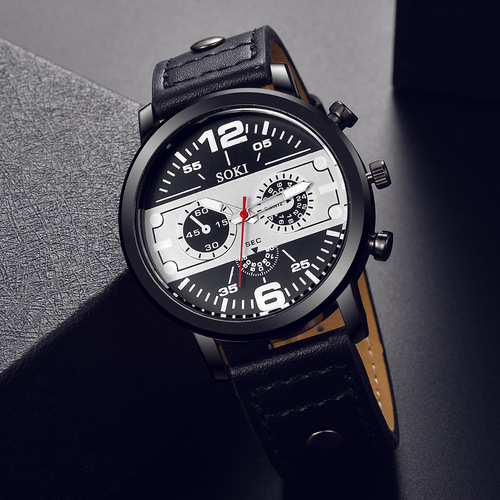 SOKI Factory-Delivered Casual Men's Watch Business Quartz Watch with PU Strap, Simple Student Sports Watch