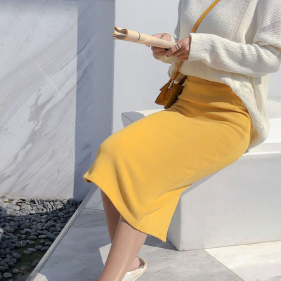 skirt Autumn and winter knitting Medium and long term Step Split ends Skirt Korean Edition Paige Simplicity commute Self cultivation skirt