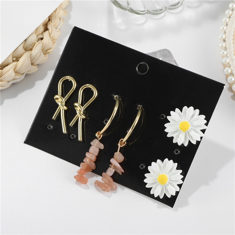 Wholesale Fashion Jewelry Geometric Gravel Flowers Openwork Bow Three Pairs Of Earrings display picture 4