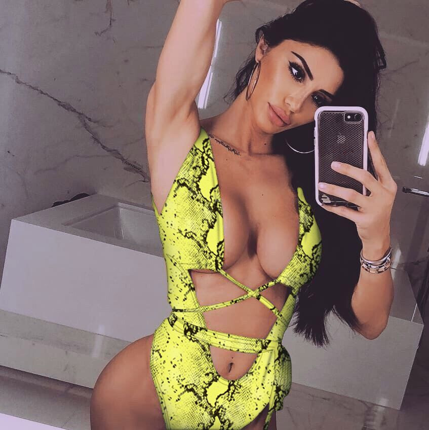 New Bikini Leopard Print Hollow Out Strap One-piece Swimsuit in One-piece Swimsuits