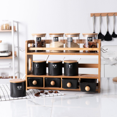 跨境供应创意多功能厨房调料瓶密封罐【套八收纳架】厂家直销批发|ms