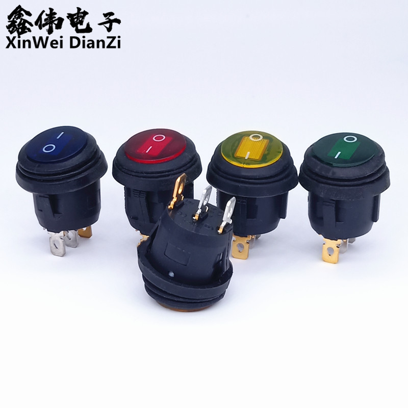 供应 KCD2圆形连体带灯防水船型开关 3脚两档12V20A翘板开关
