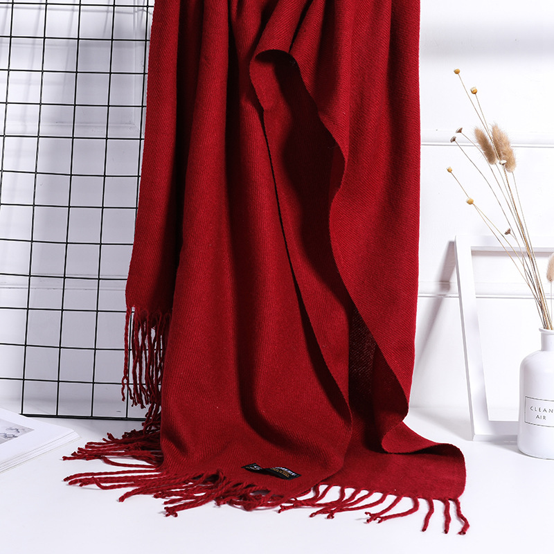 羊绒围巾批发孙俪赵薇刘恺威明星同款披肩民族风复古酒红色围巾女