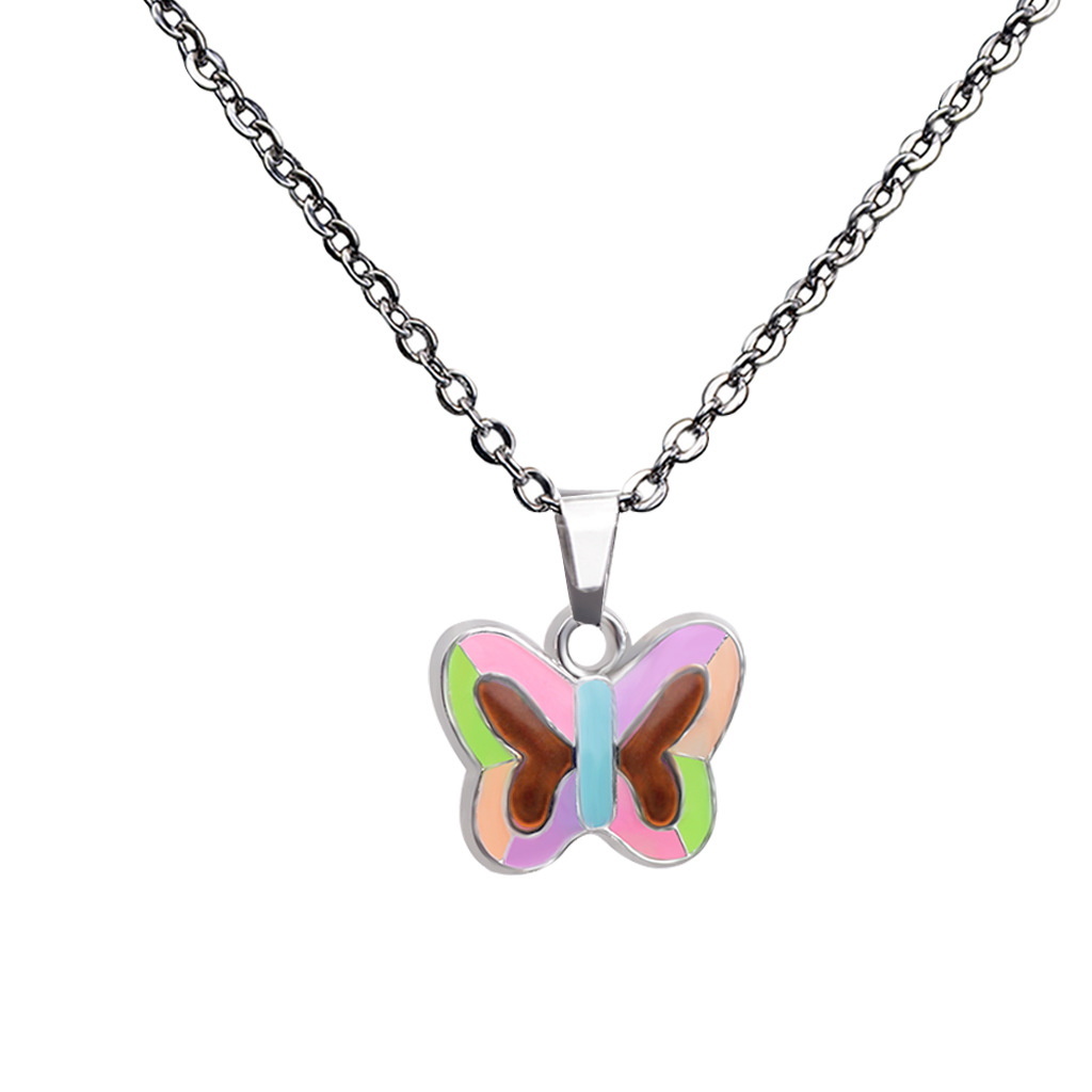 Fluorescent Luminous Butterfly Heart Pendant Color Changing Necklace display picture 27