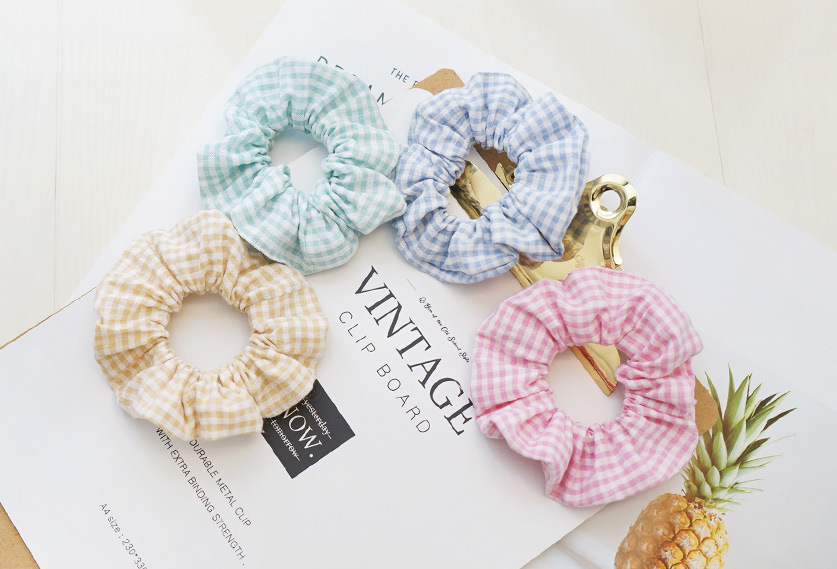 Korean Style Fresh Plaid Cotton Fabric Large Intestine Hair Ring Korean Style Macaron Simple Cute Small Plaid Large Intestine Ring display picture 13