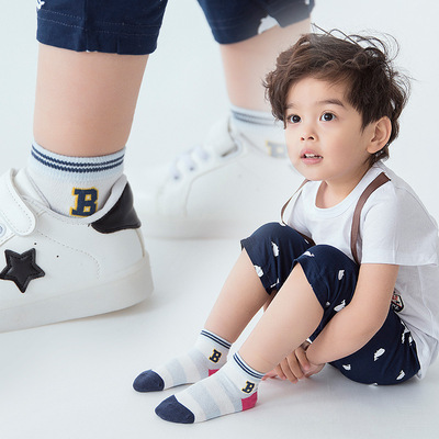 优卡佳春夏新款儿童网眼袜子纯棉卡通男女中童短筒船袜宝宝袜全棉