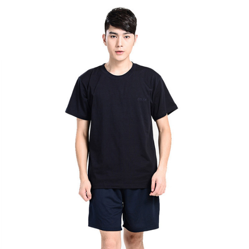 黑色户外体能服 灰色训练服 运动短袖T恤裤子套装