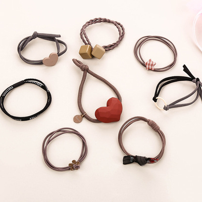 韩版简约发绳 少女森女淑女学生儿童可爱心行头绳发饰8条装套装