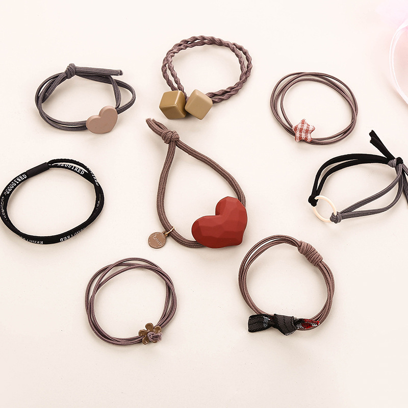 韩版简约发绳 少女森女淑女学生儿童可爱心行头绳发饰8条装套装