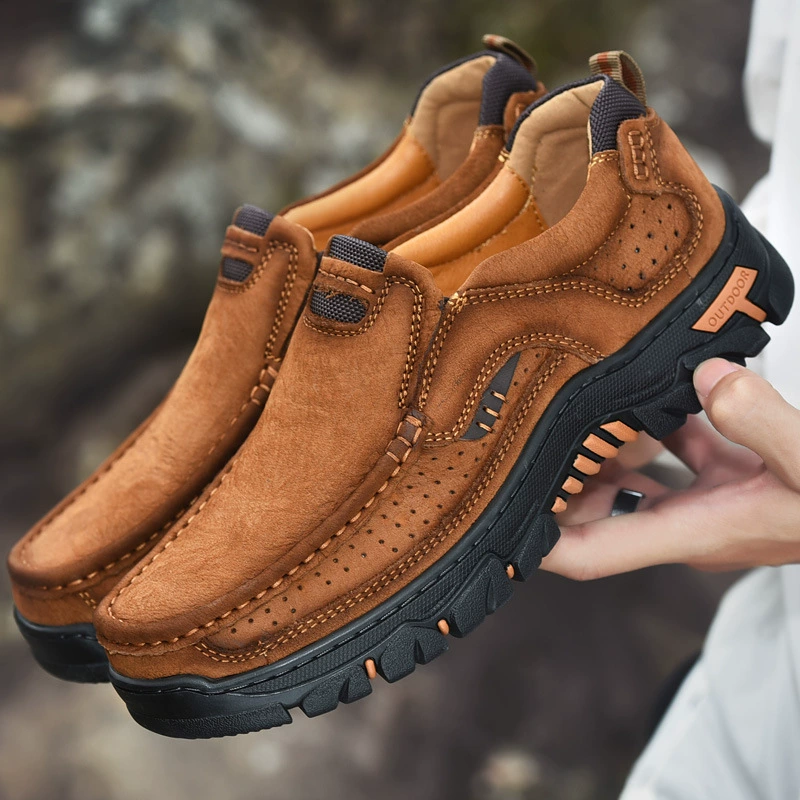 Мужская обувь Ноги Мужская повседневная кожаная обувь Верхний слой воловьей кожи Уличная инструментальная обувь Нескользящая походная обувь на платформе 3237
