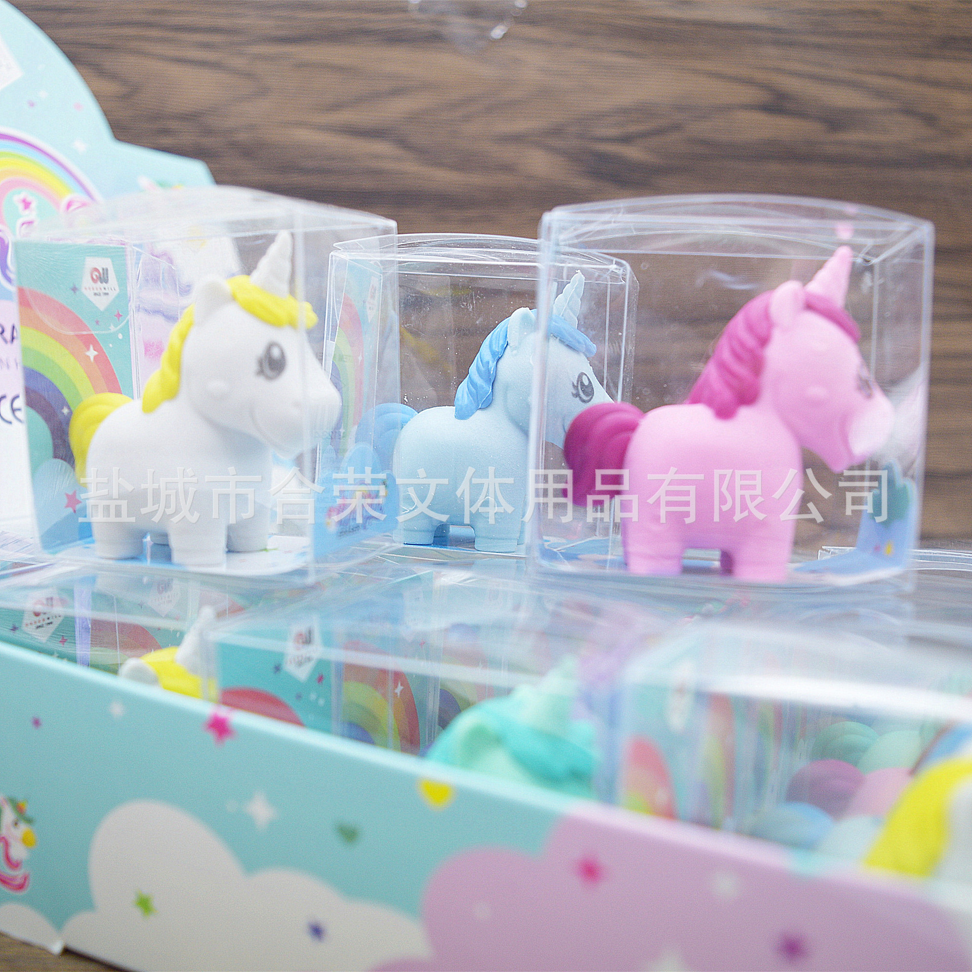 Caricatura encantadora unicornio 3D borradora creativa artículos para estudiantes premios en stock al por mayor color OEM personalizado