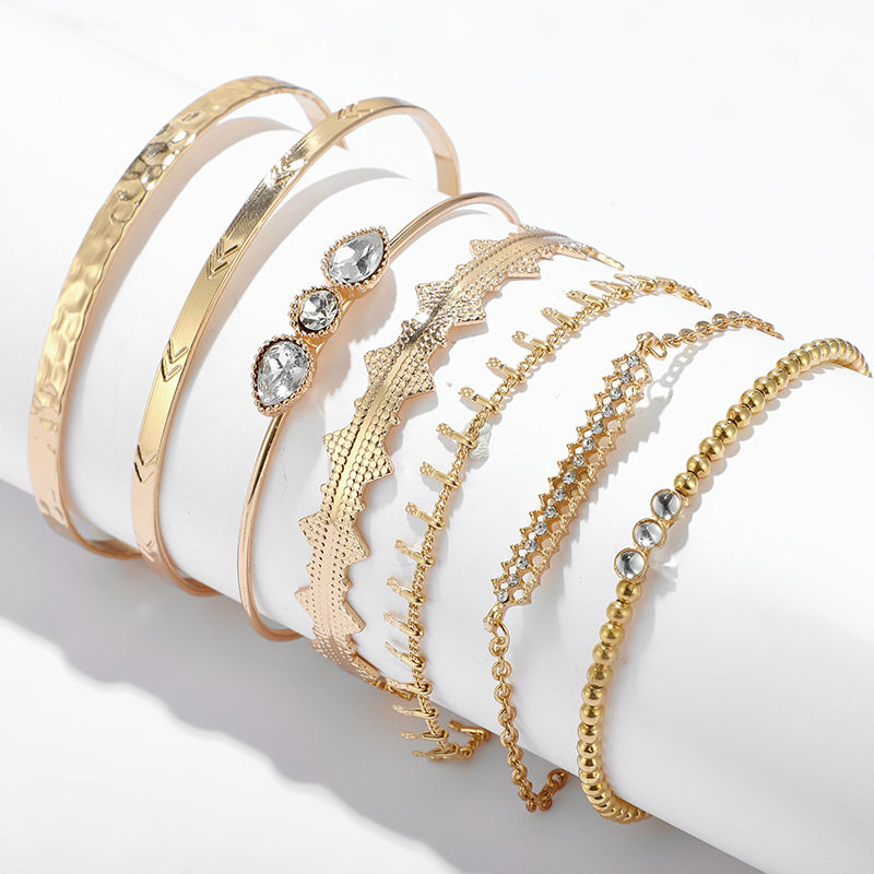 Creative String Gold Beads Drop-shaped Diamond Open Bracelet 7-piece Combination display picture 4