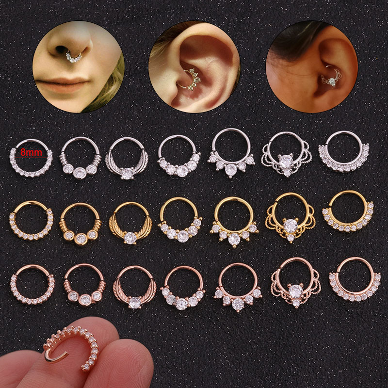 Hot Sale Zircon Nose Ring Micro-inlaid Round Nasal Septum Ear Bone  Wholesale display picture 1