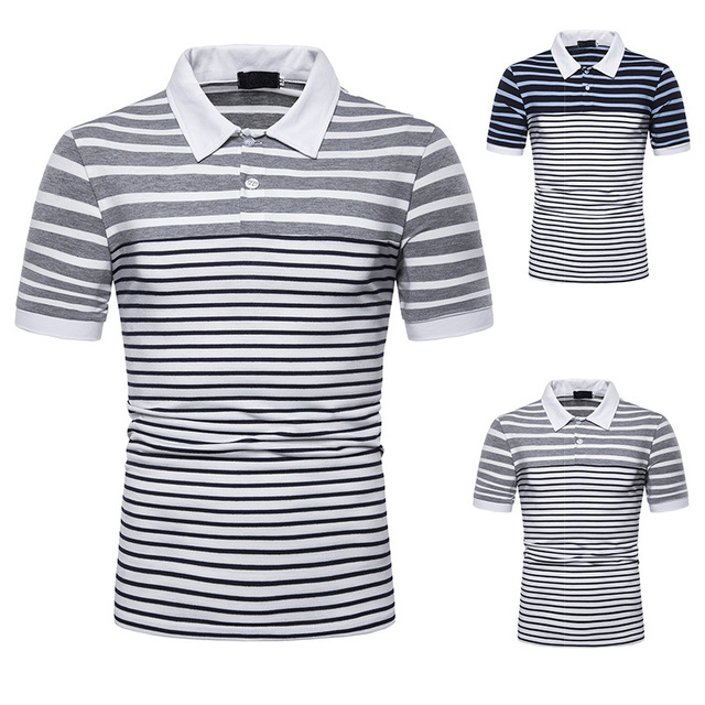 Men’s Short Sleeve T-shirt with Two-color Stripe Chest Anti-stripe 