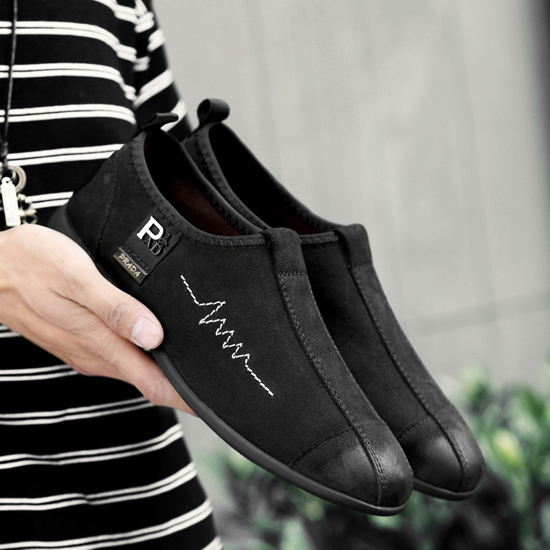 2019春季新款皮鞋男真皮休閑鞋韓版百搭壹腳蹬男鞋透氣防臭軟底鞋