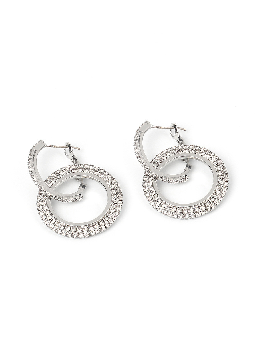 10g Weight No Inlaid Inlay Material Earrings Classification Travel Occasion Women'S Gender Gold, Silver Color Fashion Super Flash Diamond Round Geometric Earrings 5