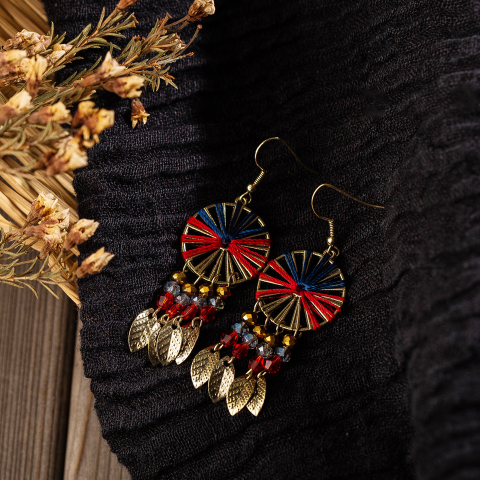 Retro Hand-woven Colorful Cotton Tassel Earrings display picture 7