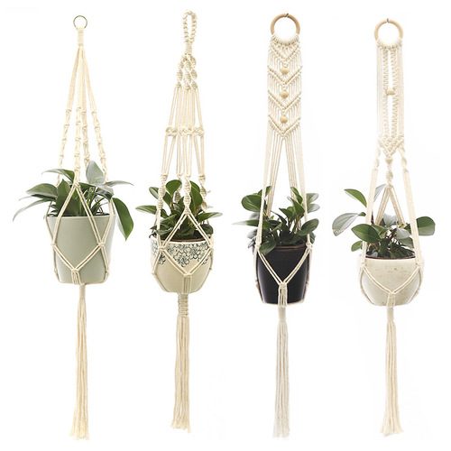 Cross-border flower pot net bag, creative gardening green plant flower pot hanging basket, handmade hemp rope hanging flower pot hanger 37-72