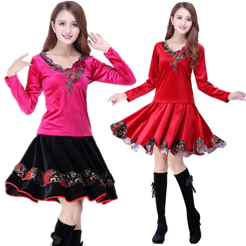 Square dance clothing spring and autumn new long-sleeved women's gold velvet dance skirt suit middle-aged and elderly dance costumes
