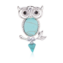 韓國風簡約復古松石貓頭鷹胸針胸花男女 個性鑲鑽動物別針絲巾扣
