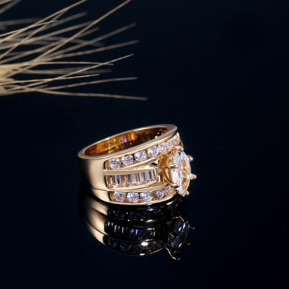 fashion copper inlaid zircon ladies ring European and American engagement jewelry