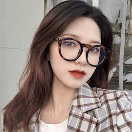 泛泛同框圆脸素颜眼镜女潮 复古米钉平光镜韩版ins黑框近视眼镜框