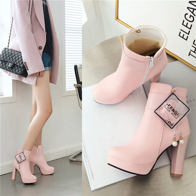 autumn and winter new single boots,round head,elegant Beaded Mart