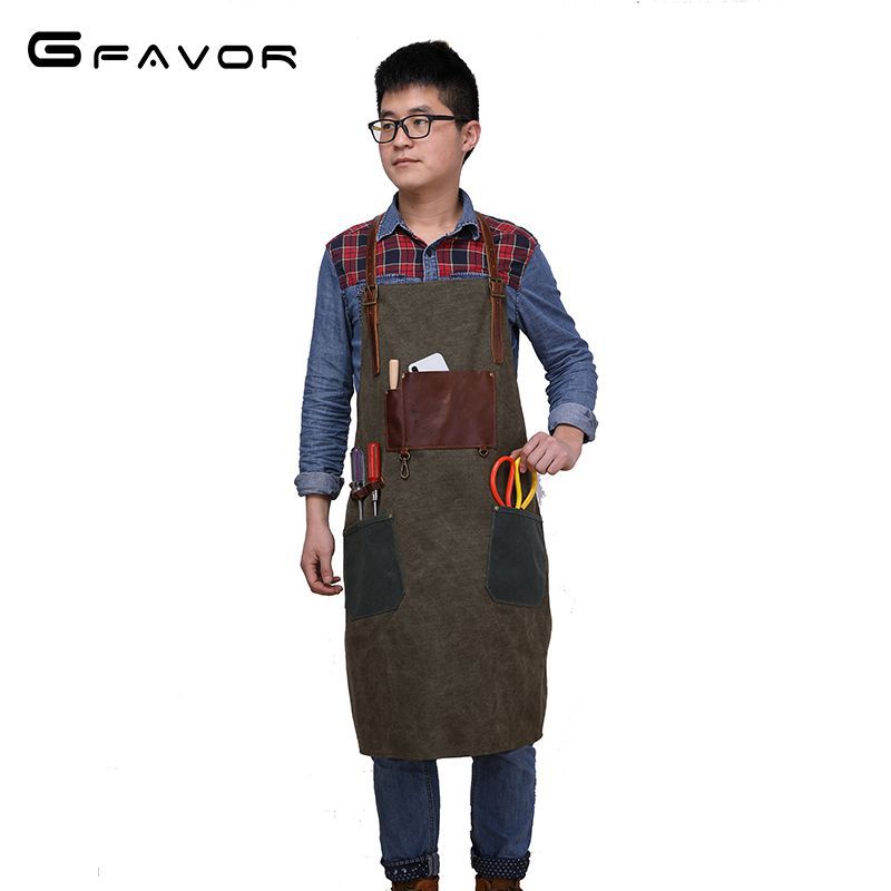 2022新款工匠围裙设计室帆布围裙欧美复古帆布咖啡店工作室围裙包